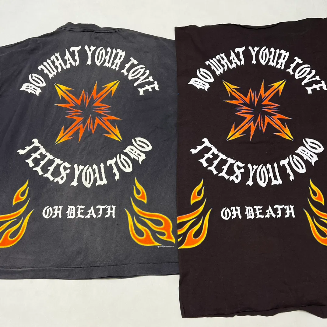Printing proofing SAINT Mxxxxxx M/AFTER LS_TEE/BLACK flame arrow letter M retro old long tee washed black S-XL